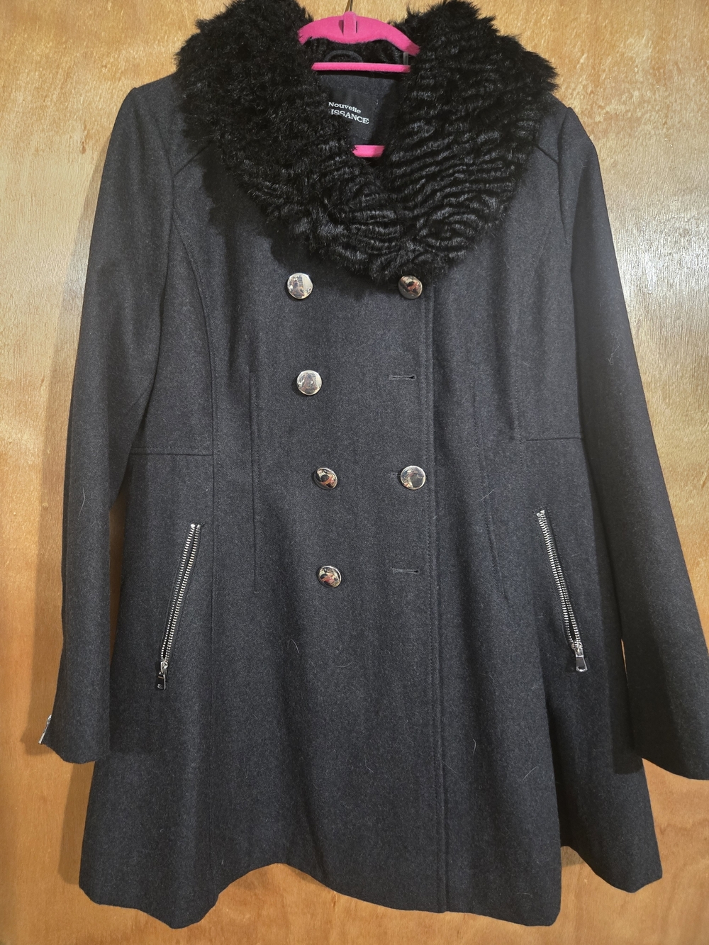 Black Peacoat with Faux Fur Collar